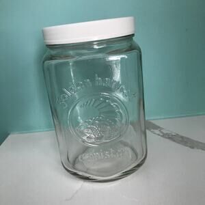 Golden Harvest 1980s Vintage Kitchen Storage Glass Jar Container with Lid 7”